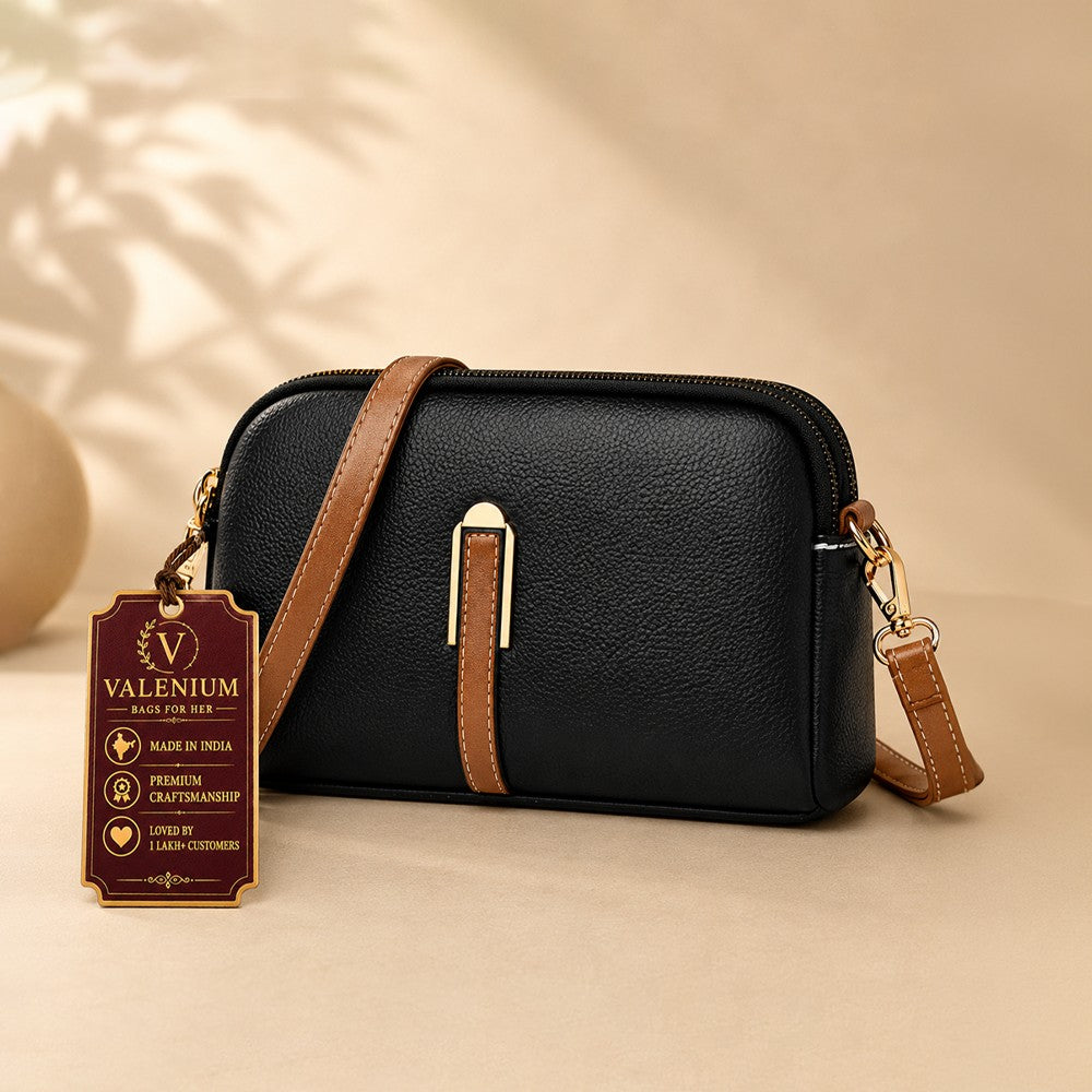 Valenium Quilted Cross Body Sling Bag (Black)