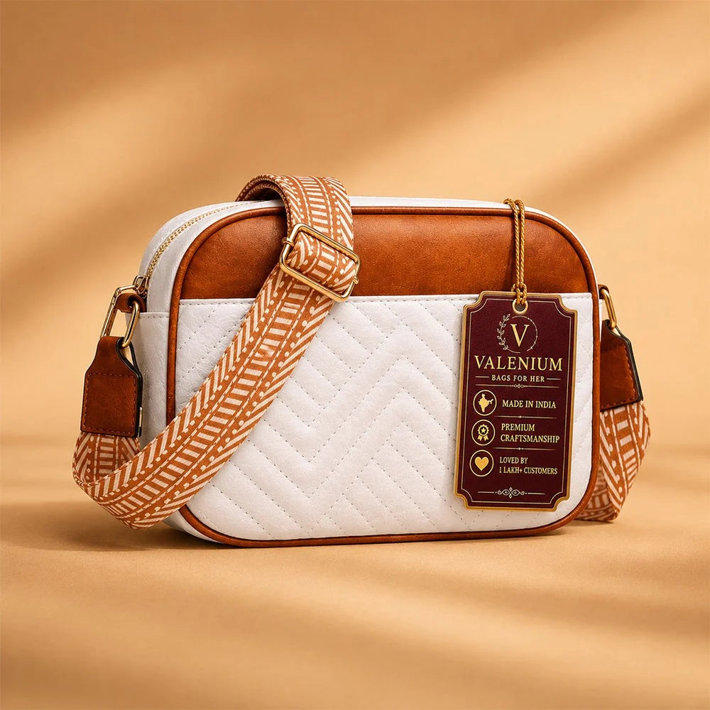Valenium Cross Body Sling Bag (Brown & White)