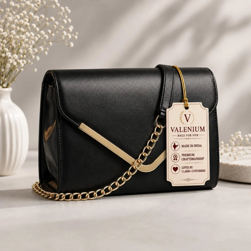 Valenium V-Flap Crossbody Sling Bag (Black)