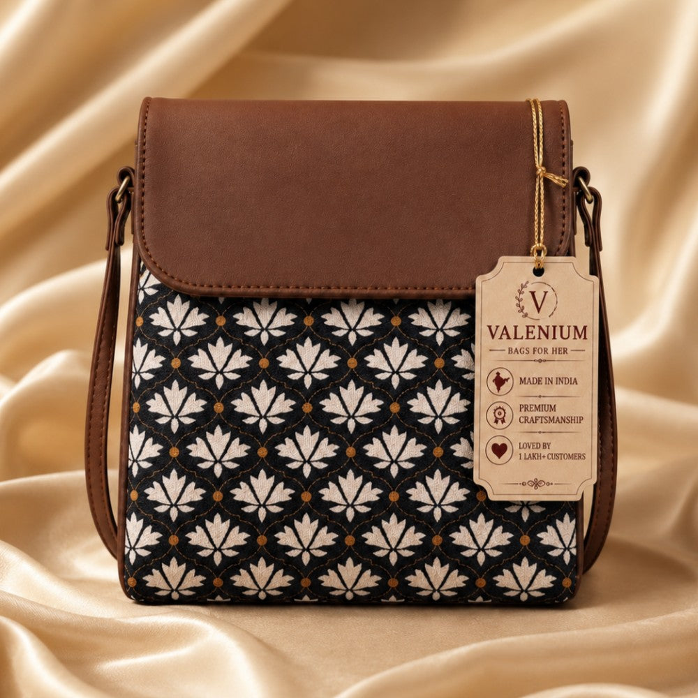 Valenium Printed Structured Sling Bag (Brown)