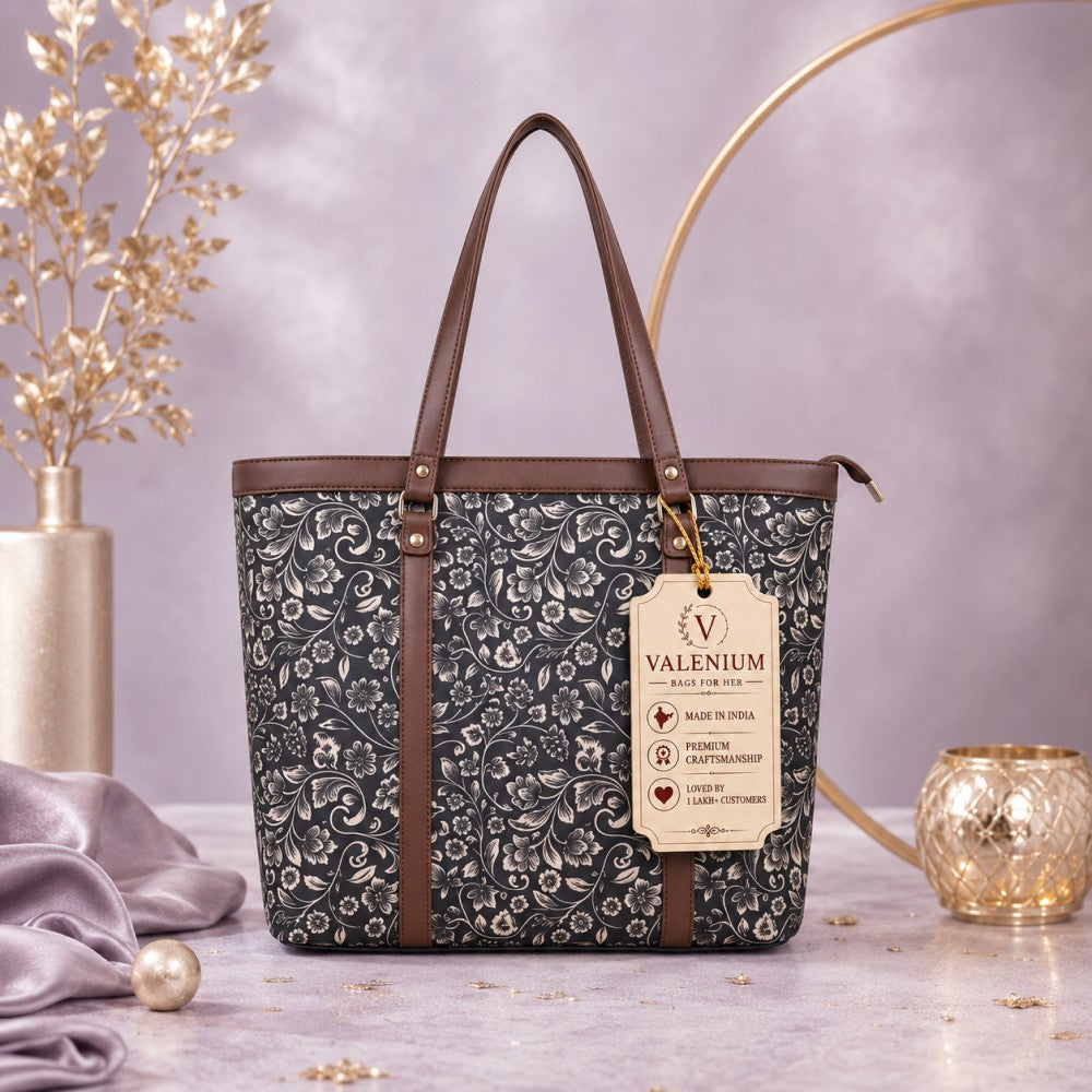 Valenium Women's Jute Laptop Bag (Brown & Black)